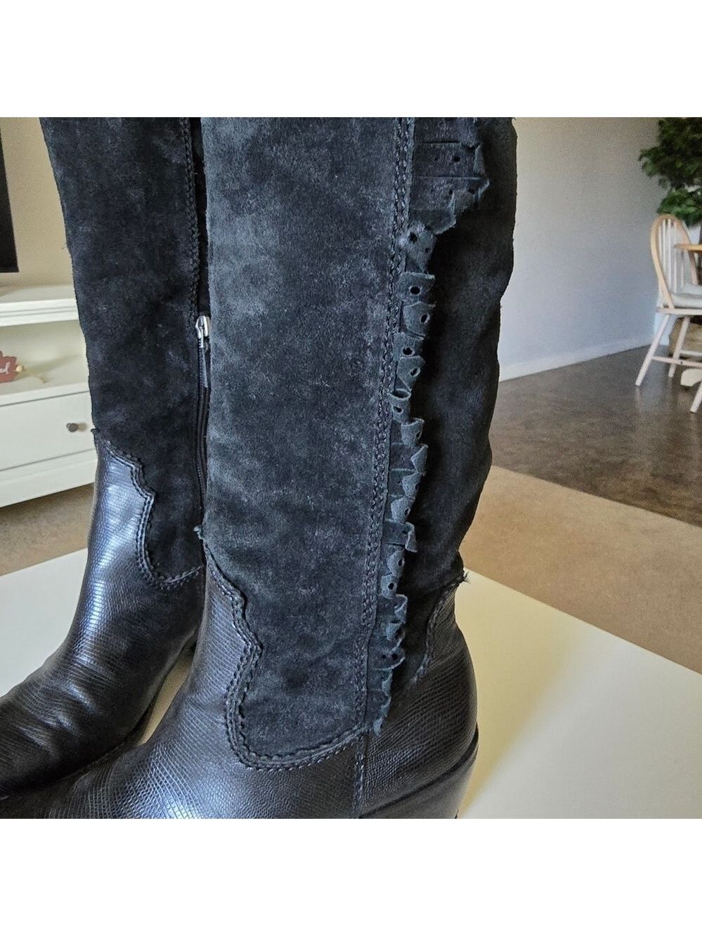 Vintage A Duke Black Leather & Suede Knee-High Boots - Picture 6 of 15